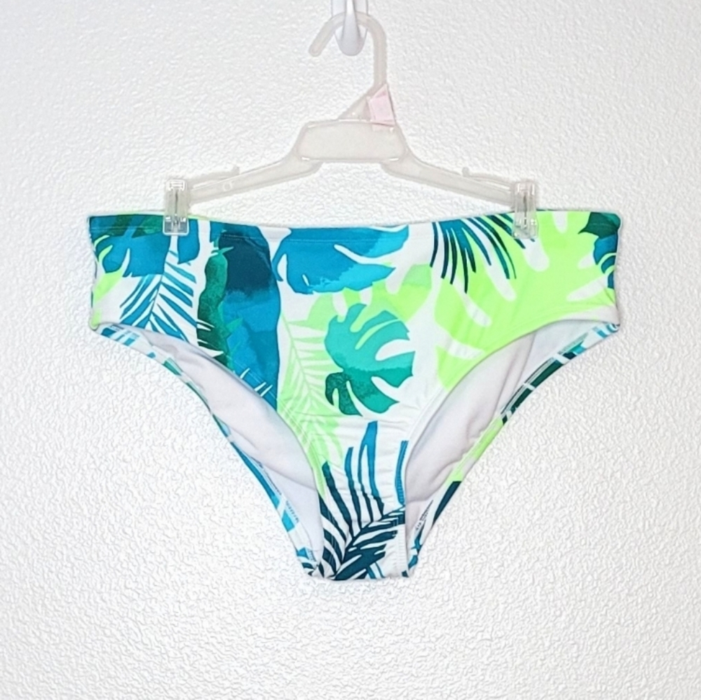 Kona Sol Tropical Floral Print Hipster Bikini Bottom NEW Size 14W Blue Green